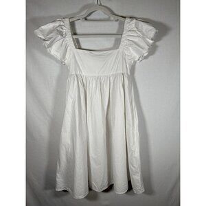 ALTAR'D STATE White Babydoll Dress Medium Flutter Scallop Sleeve Bride Party
